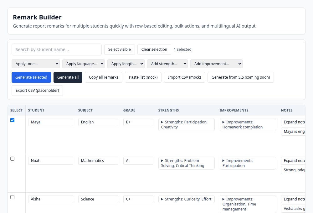Screenshot of Remark Builder