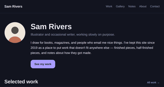 The dusk theme in dark mode: deep navy background, lilac button, rounded corners