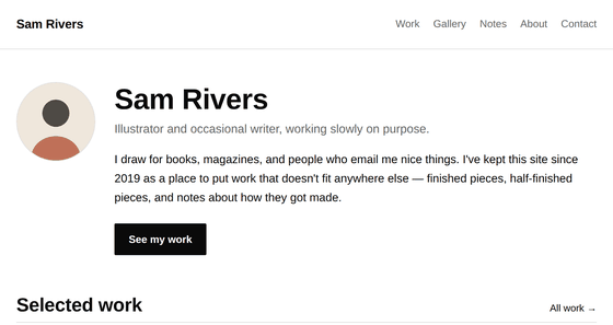 The ink theme: white background, black button, bold sans-serif headings